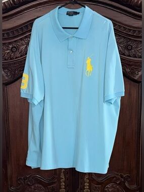 Polo Ralph Lauren Men’s Big & Tall Sz 4XB Aqua Blue Big Horse Polo Shirt!